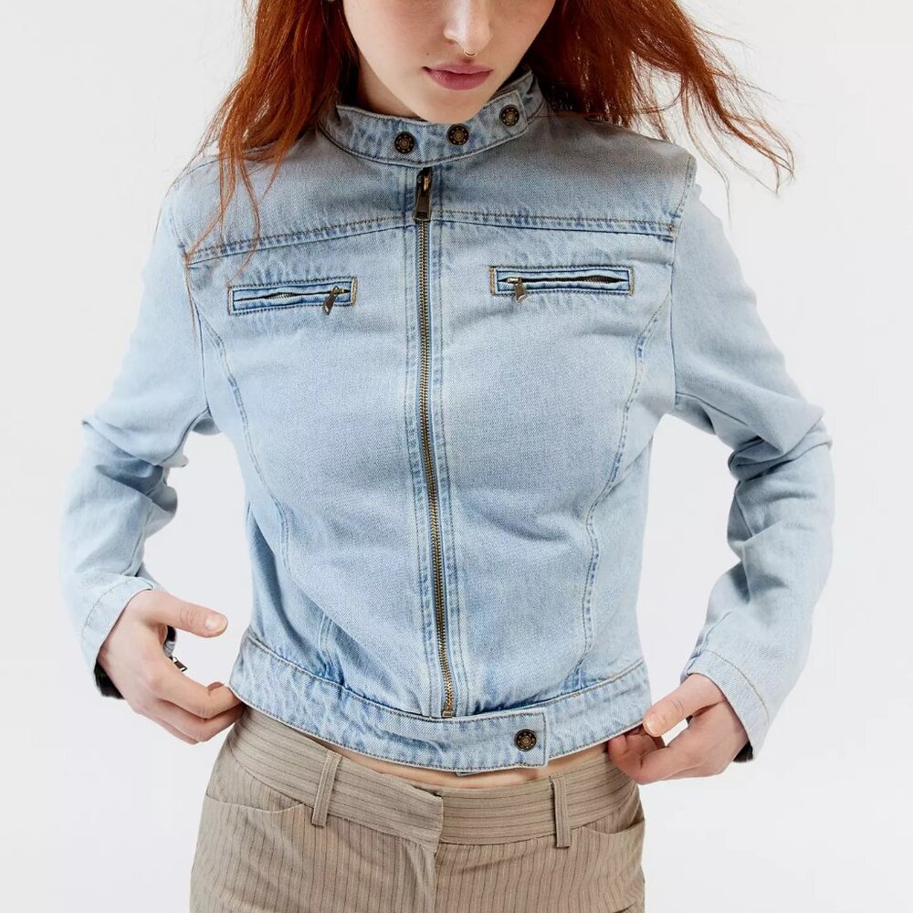 Lioness Light Wash Denim Moto Jacket
